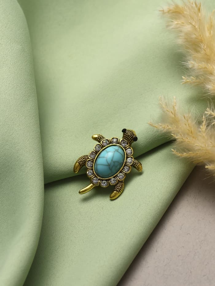 Брошь «Черепашка под бирюзу», голубая в чернёном золоте
