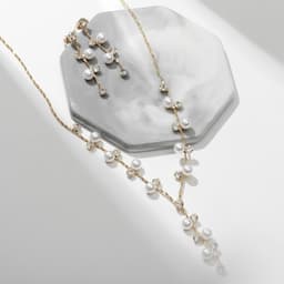 Набор 2 предмета: серьги, колье «Изумление», ветвь, белый в золоте, 42 см