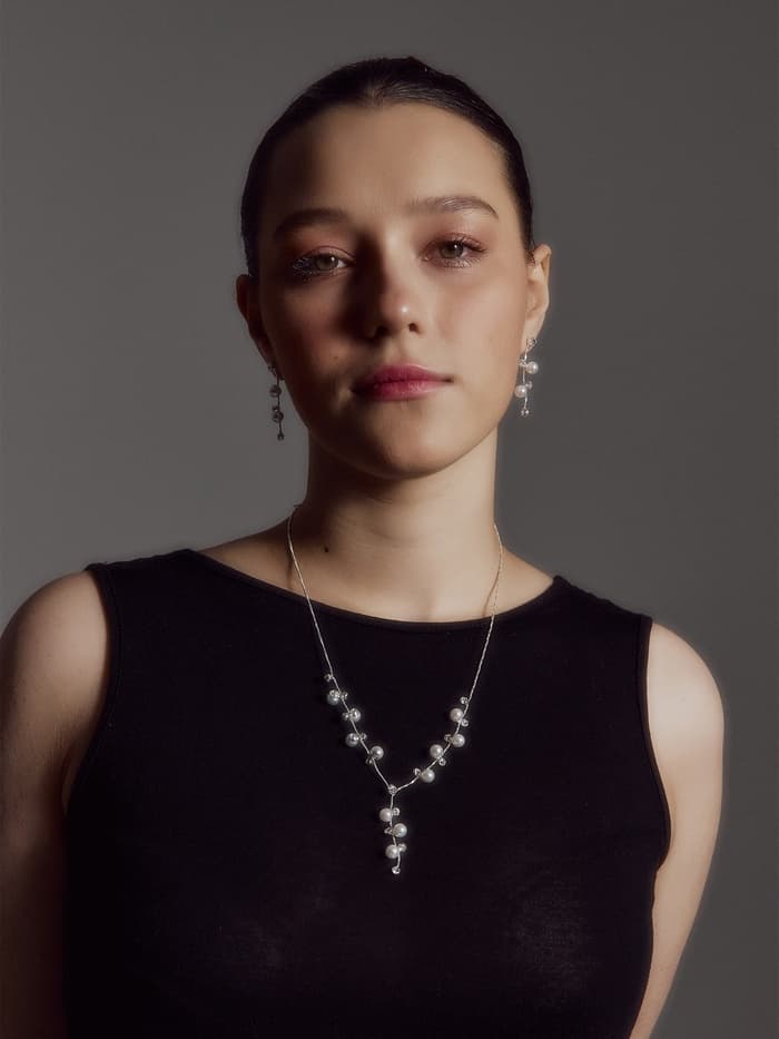 Набор 2 предмета: серьги, колье «Изумление», ветвь, белый в золоте, 42 см