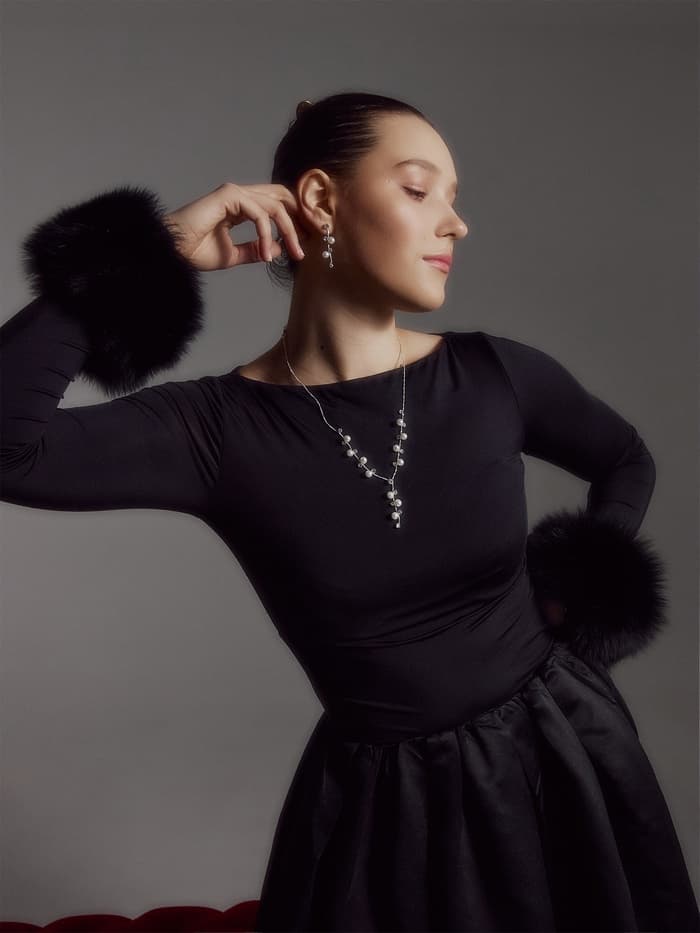 Набор 2 предмета: серьги, колье «Изумление», ветвь, белый в золоте, 42 см