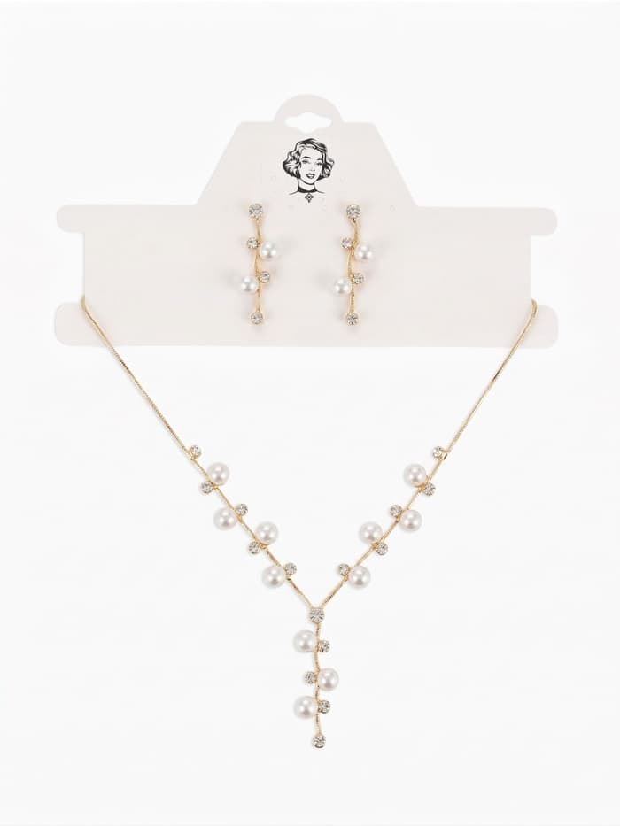 Набор 2 предмета: серьги, колье «Изумление», ветвь, белый в золоте, 42 см