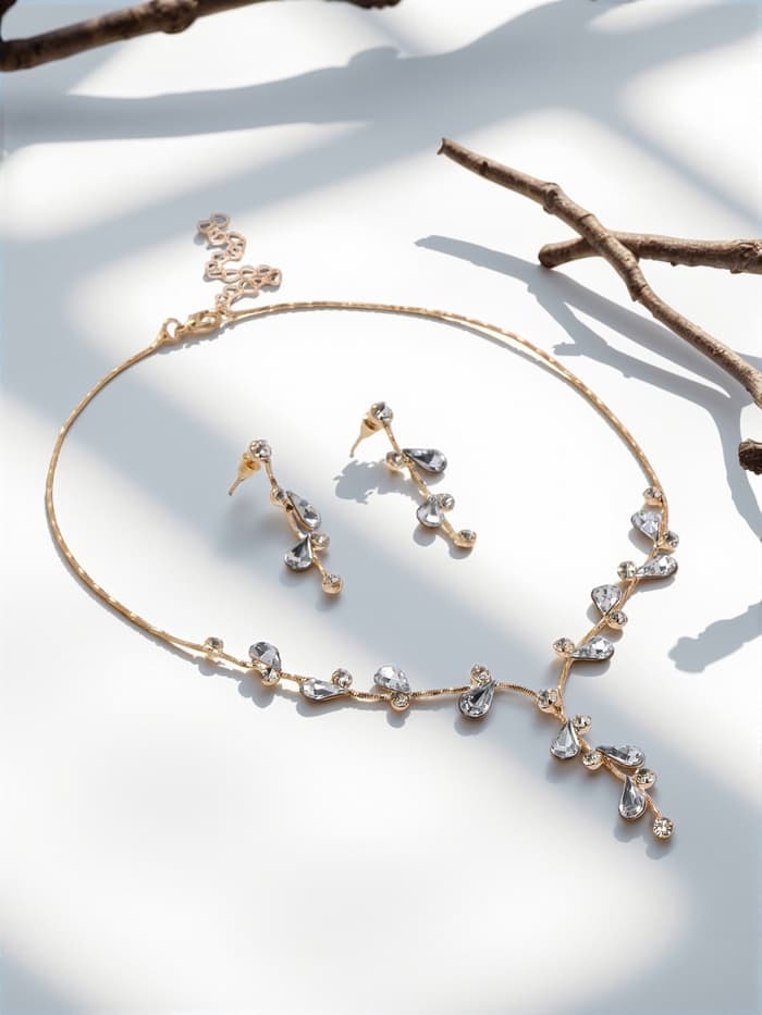 Набор 2 предмета: серьги, колье «Изумление», цветение, белый в золоте, 42 см