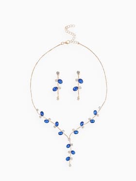 Набор 2 предмета: серьги, колье «Изумление», цветение, сине-белый в золоте, 42 см