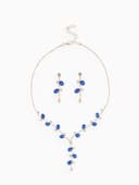 Набор 2 предмета: серьги, колье «Изумление», цветение, сине-белый в золоте, 42 см