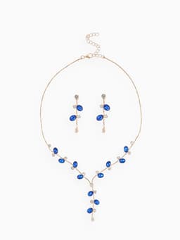 Набор 2 предмета: серьги, колье «Изумление», цветение, сине-белый в золоте, 42 см