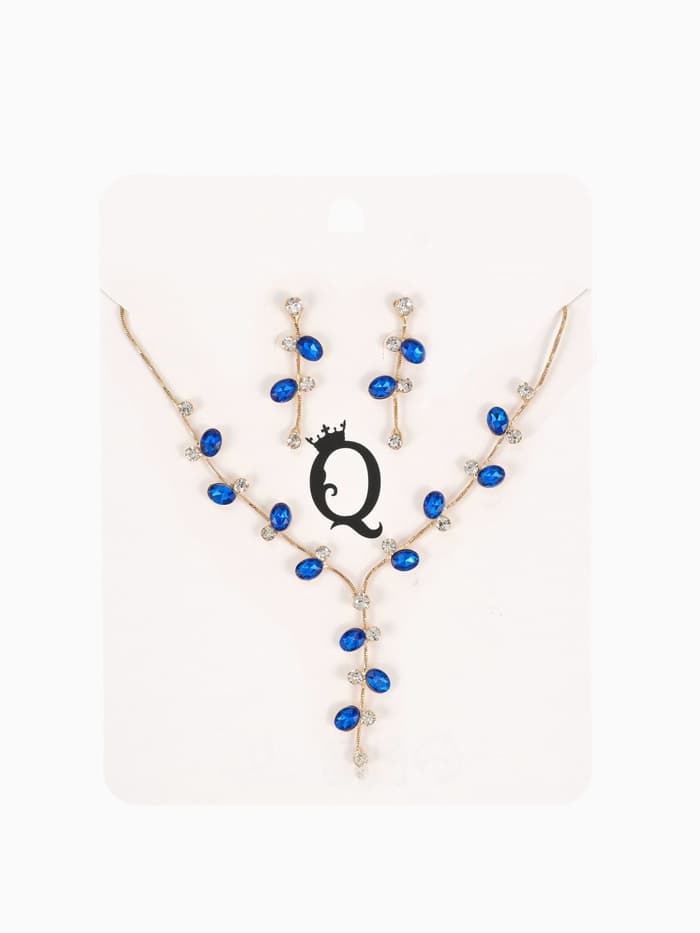 Набор 2 предмета: серьги, колье «Изумление», цветение, сине-белый в золоте, 42 см