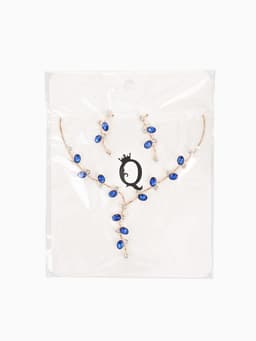 Набор 2 предмета: серьги, колье «Изумление», цветение, сине-белый в золоте, 42 см