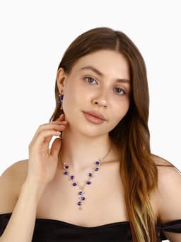 Набор 2 предмета: серьги, колье «Изумление», цветение, сине-белый в золоте, 42 см