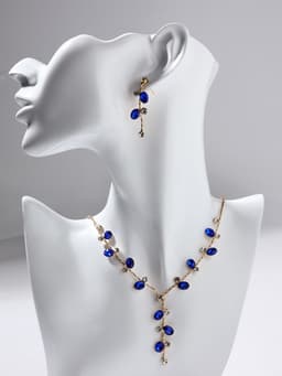 Набор 2 предмета: серьги, колье «Изумление», цветение, сине-белый в золоте, 42 см