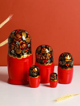 Матрёшка дерево «Рябинка», чёрный платок, 5 кукольная, 18 см