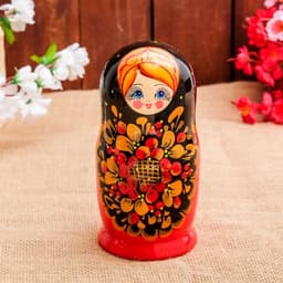 Матрёшка дерево «Рябинка», чёрный платок, 5 кукольная, 18 см