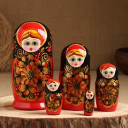 Матрёшка дерево «Рябинка», чёрный платок, 5 кукольная, 18 см