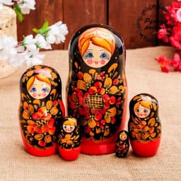 Матрёшка дерево «Рябинка», чёрный платок, 5 кукольная, 18 см