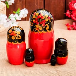 Матрёшка дерево «Рябинка», чёрный платок, 5 кукольная, 18 см