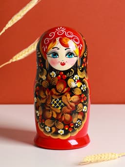 Матрёшка дерево «Рябинка», чёрный платок, 5 кукольная, 18 см