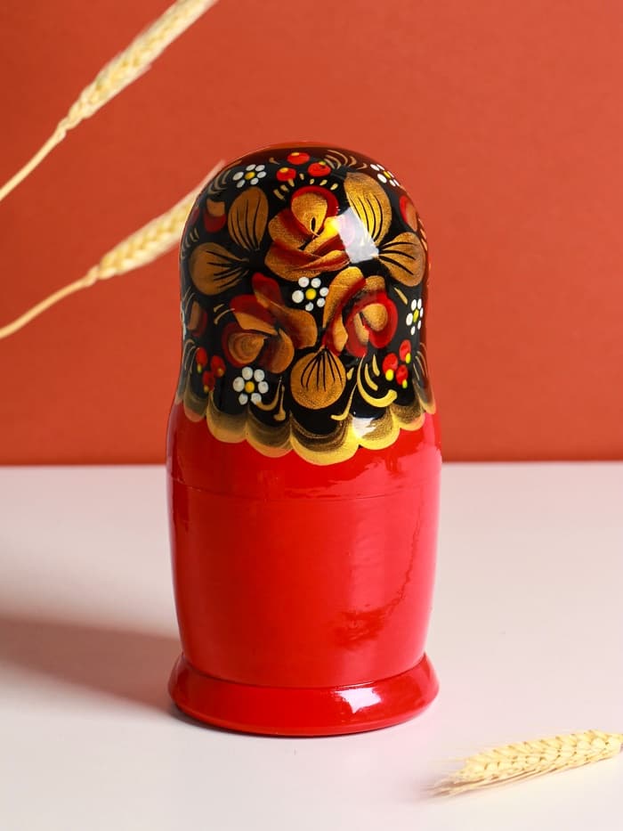 Матрёшка дерево «Рябинка», чёрный платок, 5 кукольная, 18 см