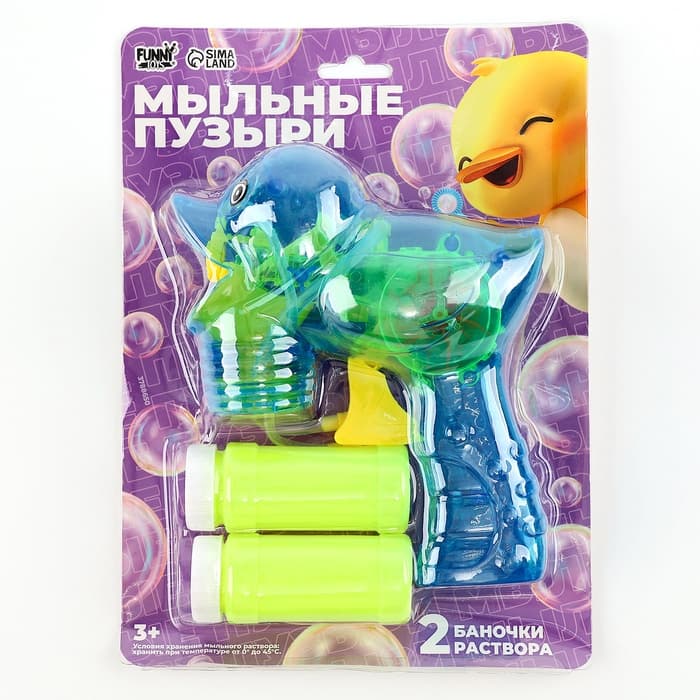 Генератор-пистолет мыльных пузырей Funny toys «Утка», прозрачный, МИКС