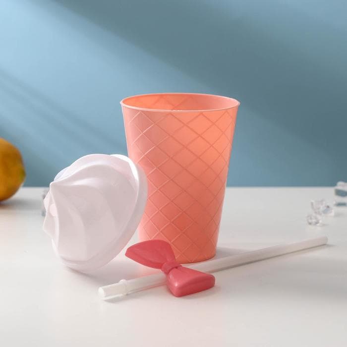 Стакан «Бантик», 500 мл, 16×9×9 см, с крышкой и трубочкой, МИКС