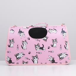 Сумка - переноска каркасная «Играющие котики», размер М, 40×21×27 см, розовая