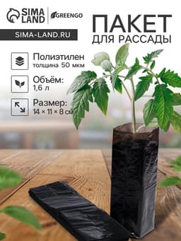Пакет для рассады, 1.6 л, 8×30 см, полиэтилен толщиной 50 мкм, с перфорацией, чёрный, Greengo