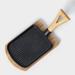 Сковорода «Лопата. Гриль», 23×18 см, на деревянной подставке, чугун, чёрная