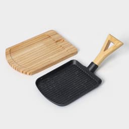 Сковорода «Лопата. Гриль», 23×18 см, на деревянной подставке, чугун, чёрная