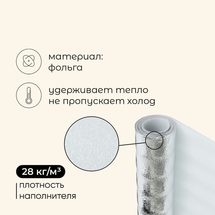 Коврик туристический maclay, с фольгой, 180×50×1 см, белый