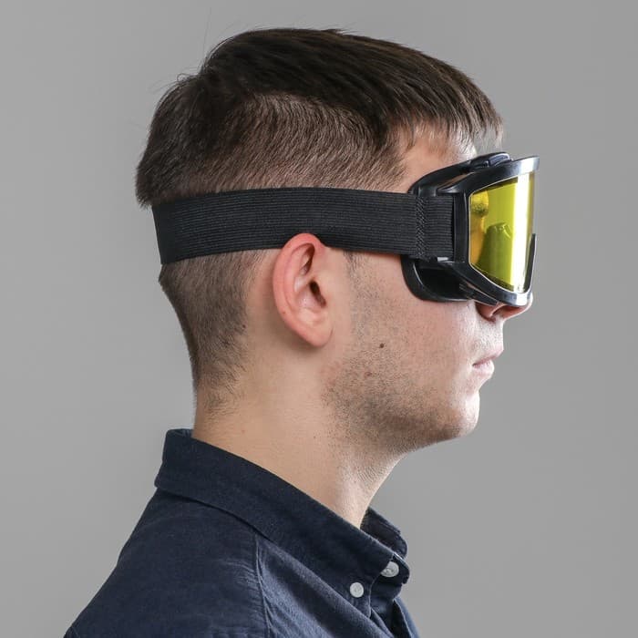 Очки-маска для езды на мототехнике, стекло желтое, чёрные