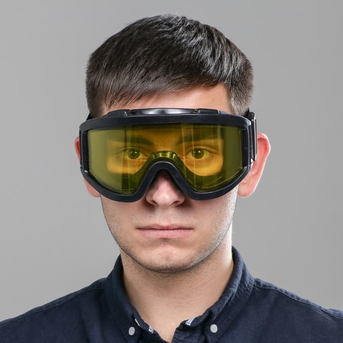 Очки-маска для езды на мототехнике, стекло желтое, чёрные