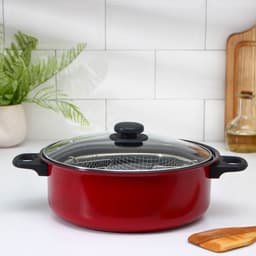 Кастрюля «Ренард», 4 л, d=26 см, с крышкой, сетка фри 26×9 см, антипригарное покрытие, углеродистая сталь, красная