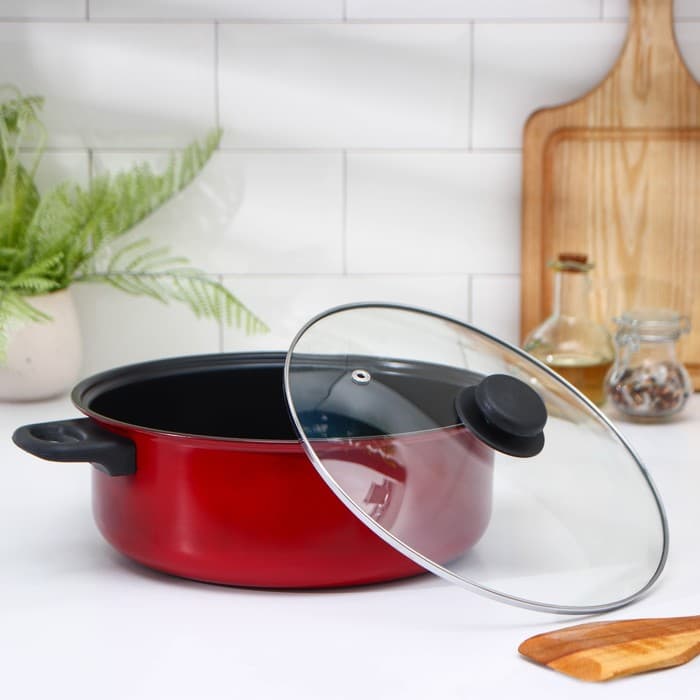 Кастрюля «Ренард», 4 л, d=26 см, с крышкой, сетка фри 26×9 см, антипригарное покрытие, углеродистая сталь, красная
