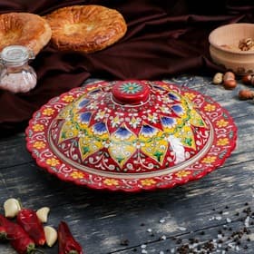 Блинница узбекская Риштанская Керамика «Цветы», d=32 см, красная