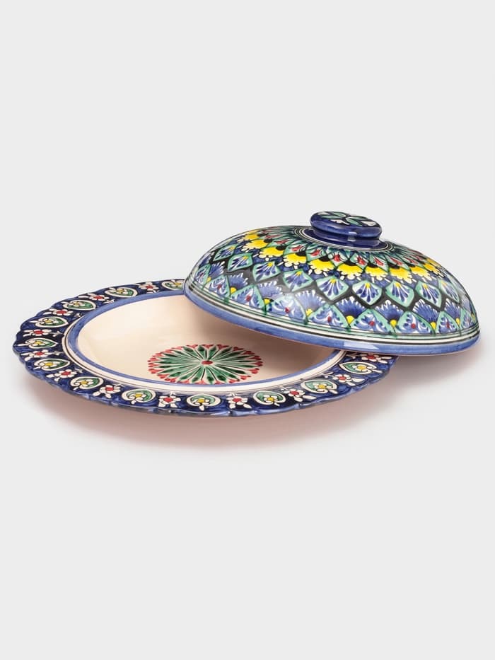 Блинница узбекская Риштанская Керамика «Узоры», d=24 см, керамика, синяя