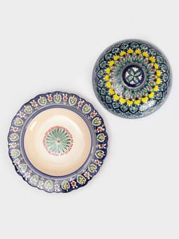 Блинница узбекская Риштанская Керамика «Узоры», d=24 см, керамика, синяя