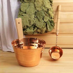 Набор для бани и сауны «Каменка», из двух предметов: ушат, 5 л, медь, деревянная ручка и черпак, 200 мл, медь, деревянная ручка