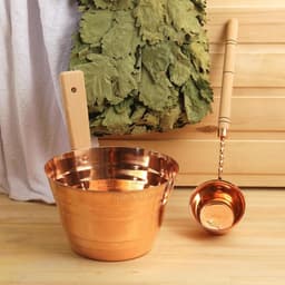 Набор для бани и сауны «Каменка», из двух предметов: ушат, 5 л, медь, деревянная ручка и черпак, 200 мл, медь, деревянная ручка