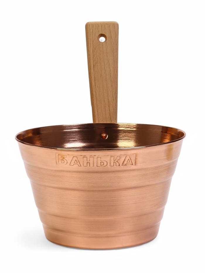 Набор для бани и сауны «Каменка», из двух предметов: ушат, 5 л, медь, деревянная ручка и черпак, 200 мл, медь, деревянная ручка