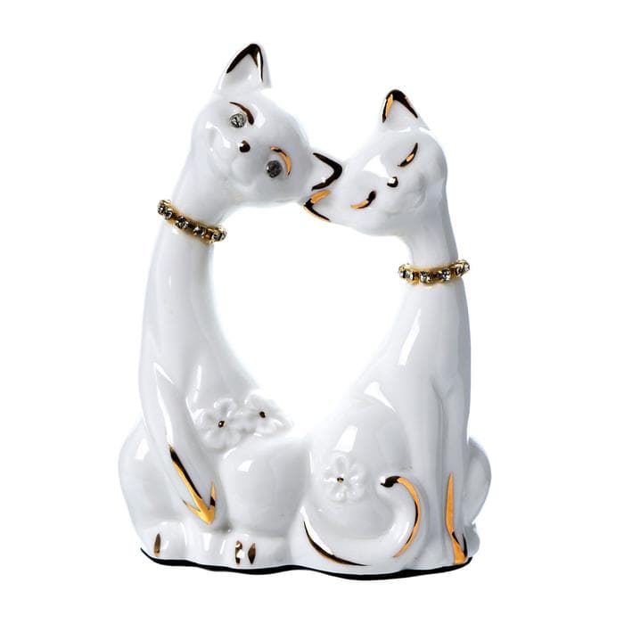 Фигурка керамика «Белые кот и кошка в цветок, ошейник из страз», 12×9×4.5 см