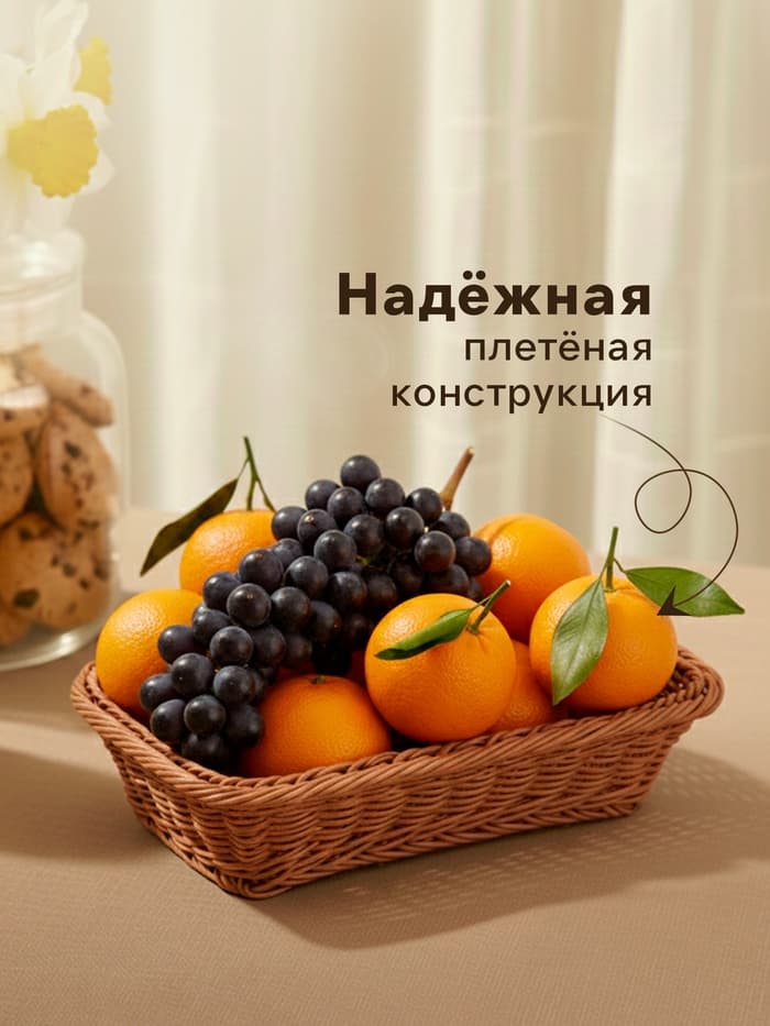 Корзина для продуктов Доляна, 30×19.5×6 см, плетёная, пластик, коричневая