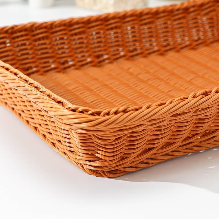 Корзинка хранения для фруктов и хлеба, 44.5×35×8 см, пластик, плетёная, коричневая