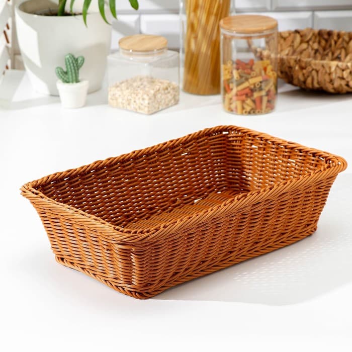 Корзина для продуктов Доляна, 40×25×10 см, плетёная, пластик, коричневая