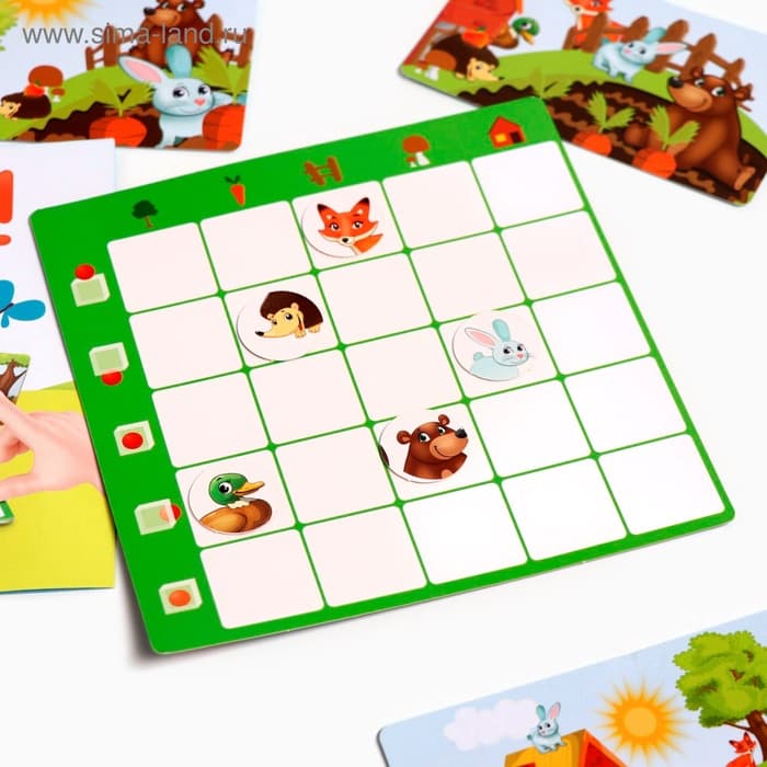 Настольная игра на пространственное мышление «Найди зверят», 20 карточек, поле, 4+