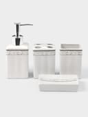 Набор аксессуаров для ванной комнаты «Завитки», 4 предмета, мыльница, дозатор для мыла, 2 стакана, белый
