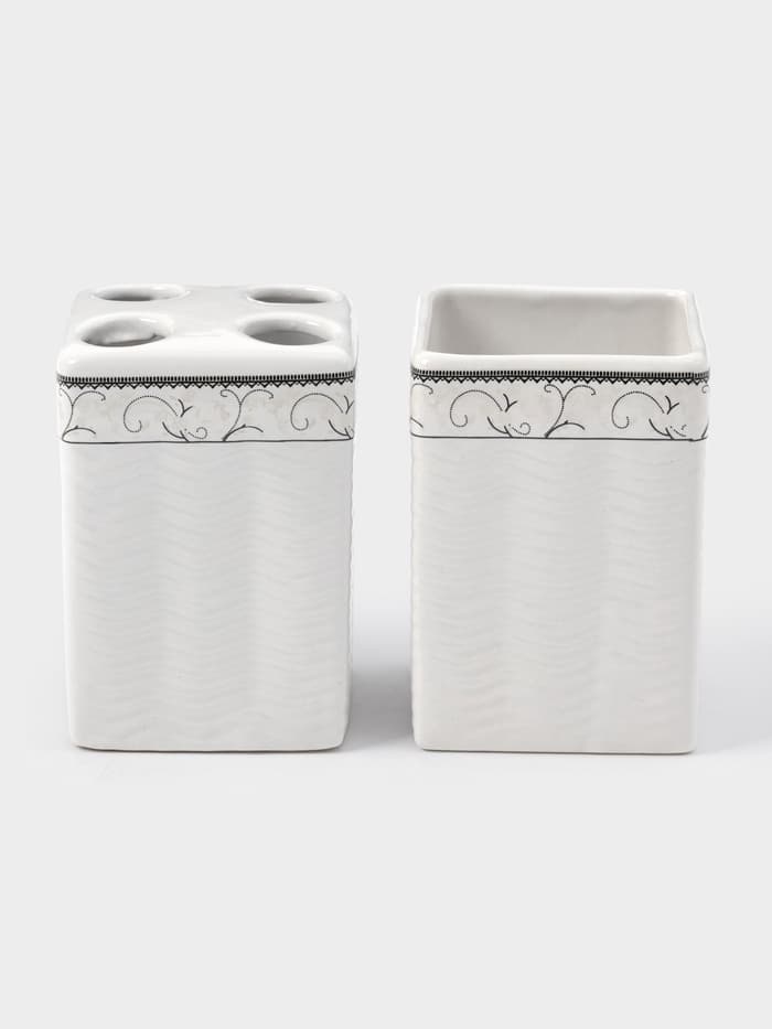 Набор аксессуаров для ванной комнаты «Завитки», 4 предмета, мыльница, дозатор для мыла, 2 стакана, белый