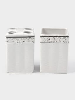 Набор аксессуаров для ванной комнаты «Завитки», 4 предмета, мыльница, дозатор для мыла, 2 стакана, белый