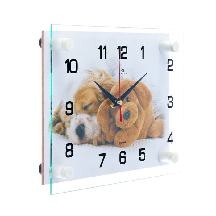 Часы настенные, интерьерные «Щенок и мишка», бесшумные, 20×26 см