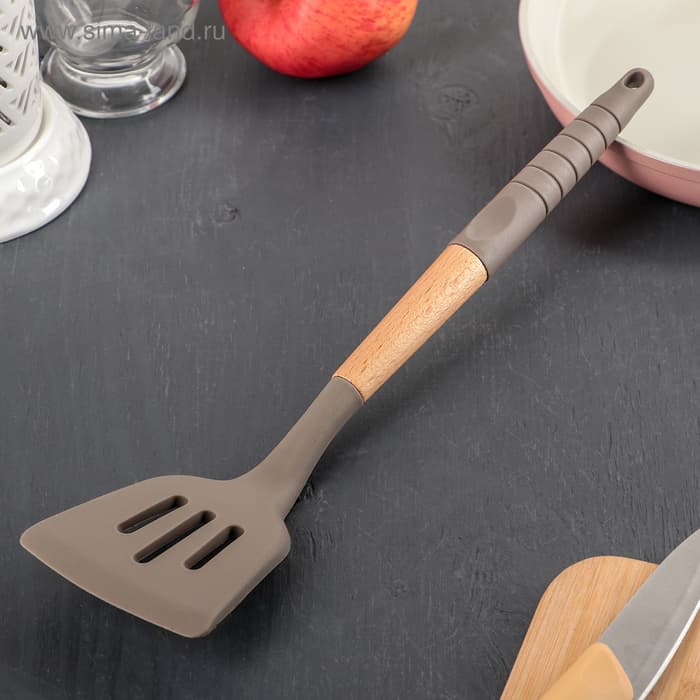 Лопатка с прорезями Доляна «Брауни», 32×7 см, серая, бежевая