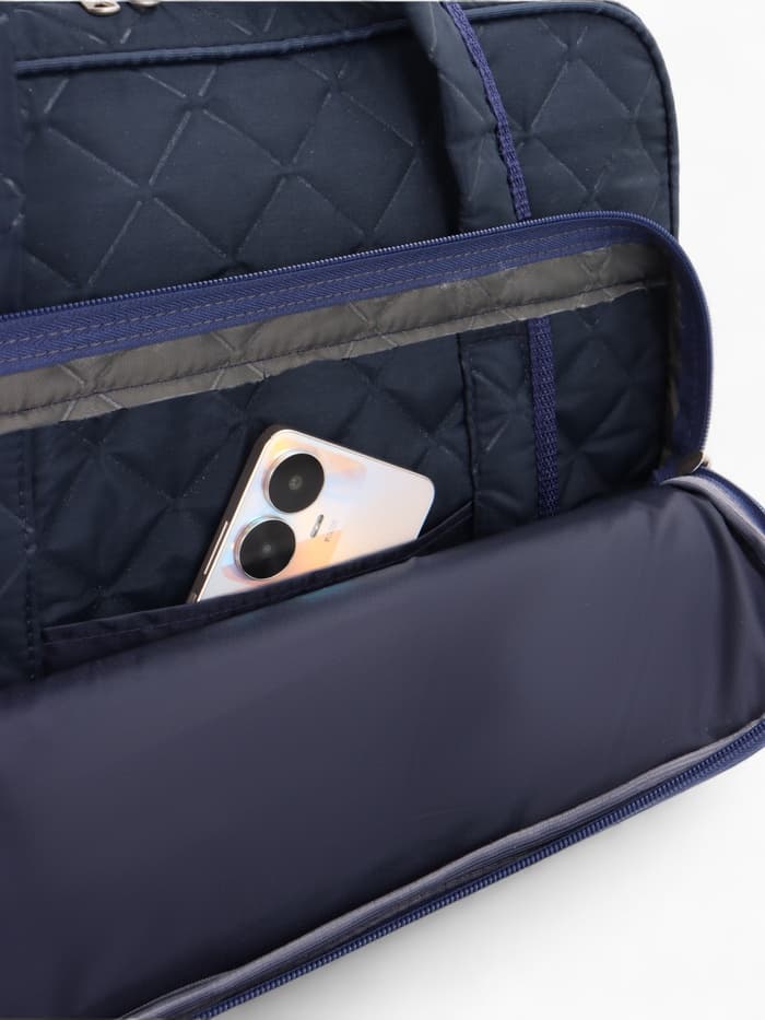 Сумка дорожная на молнии, с увеличением, 2 наружных кармана, длинный ремень, синяя