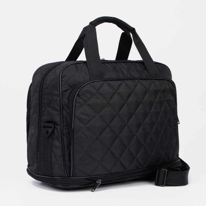 Сумка дорожная на молнии, с увеличением, наружный карман, длинный ремень, чёрная