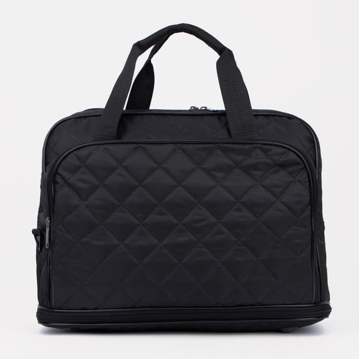 Сумка дорожная на молнии, с увеличением, наружный карман, длинный ремень, чёрная